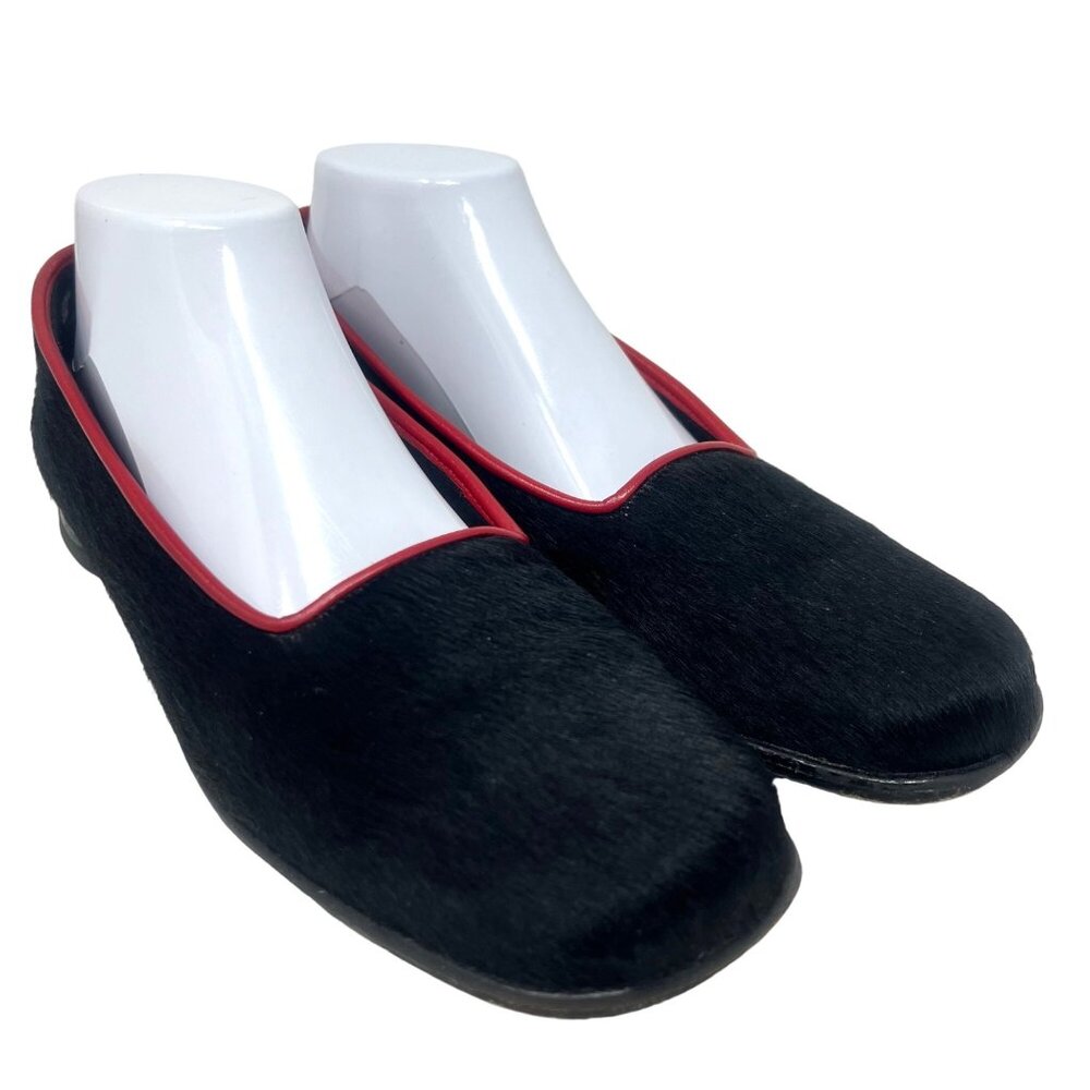 Paul Mayer Moods Vintage Black Calf Hair Red Leather Accennt Made in Spain Sz 10